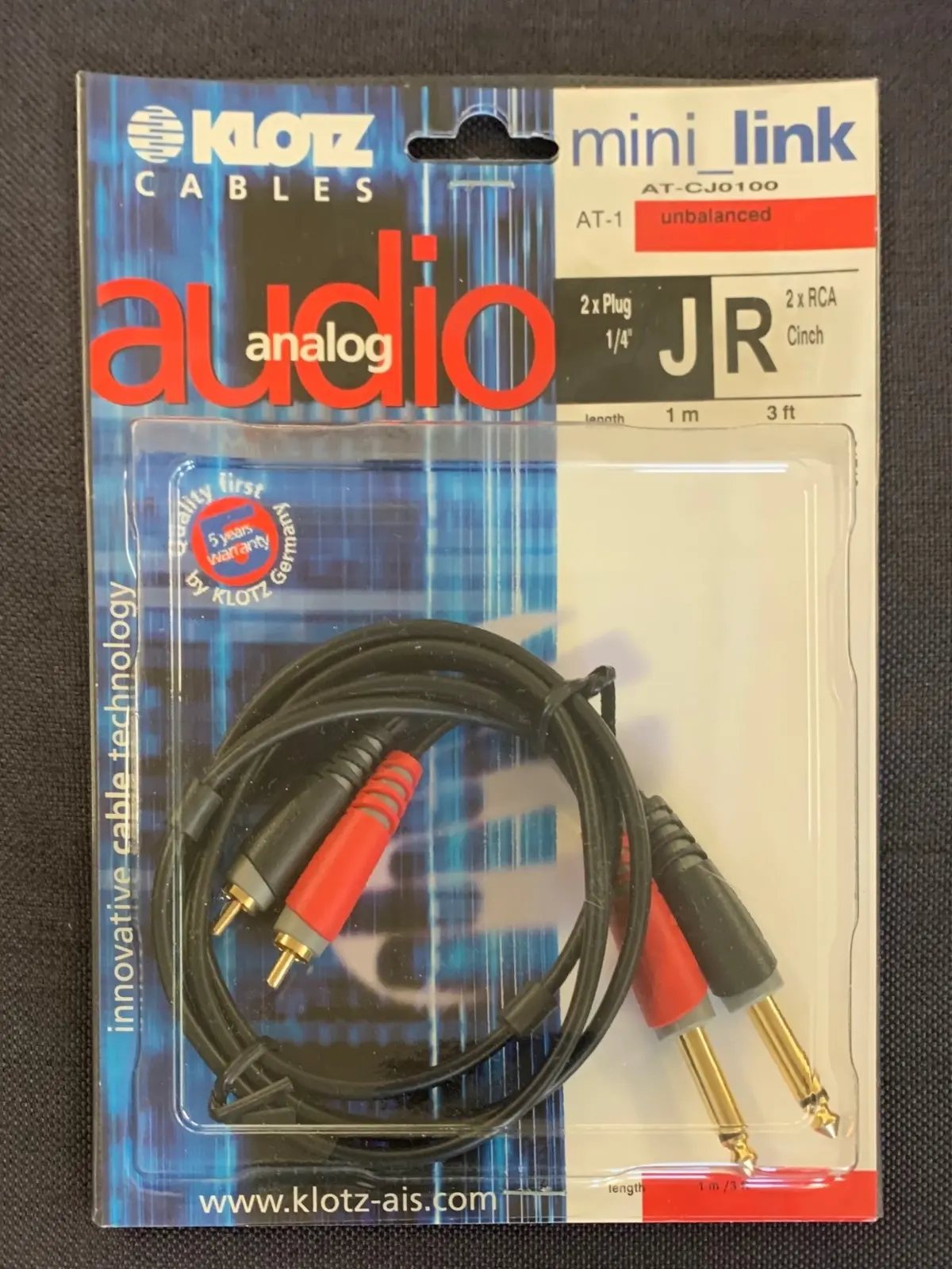 KLOTZ MINI LINK Câble Audio Analogique Stéréo Jack M / RCA Longueur 1 Mètre