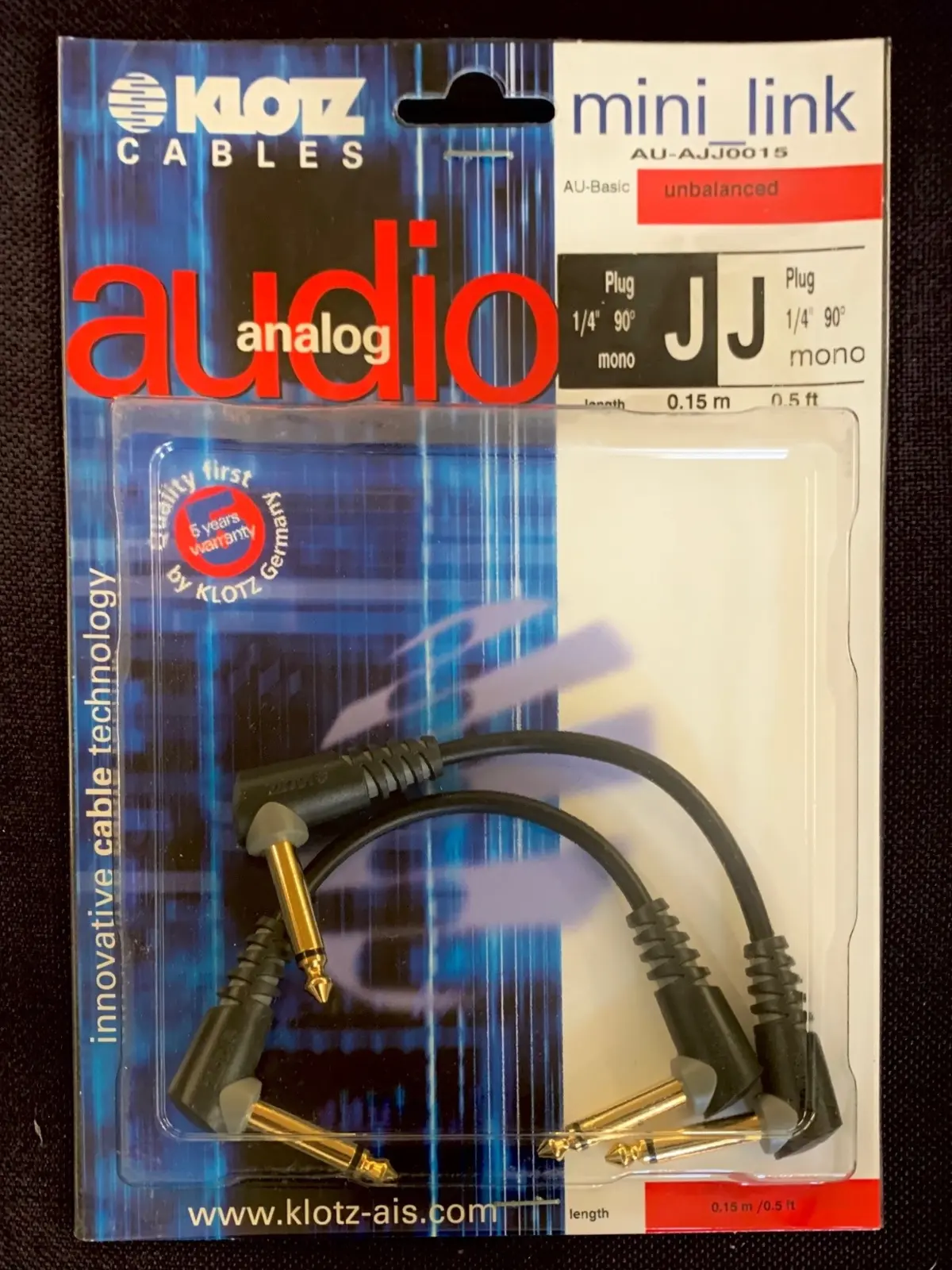 KLOTZ MINI LINK Câble Audio Analogique Mono Jack 6.35mm Coudé Longueur 0.15m (La Paire)